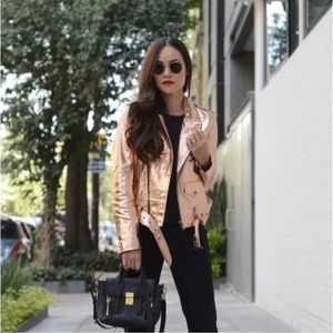 Zara Rosegold Metallic Moto Leather Jacket